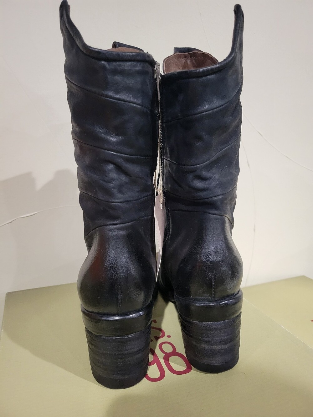 NIB A.S.98 JASPER Black Lace-Up Mid-Calf Heeled Boots - Women 40 - Picture 4 of 6